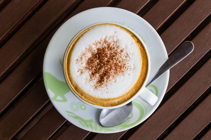 Cappuccino or latte coffee .